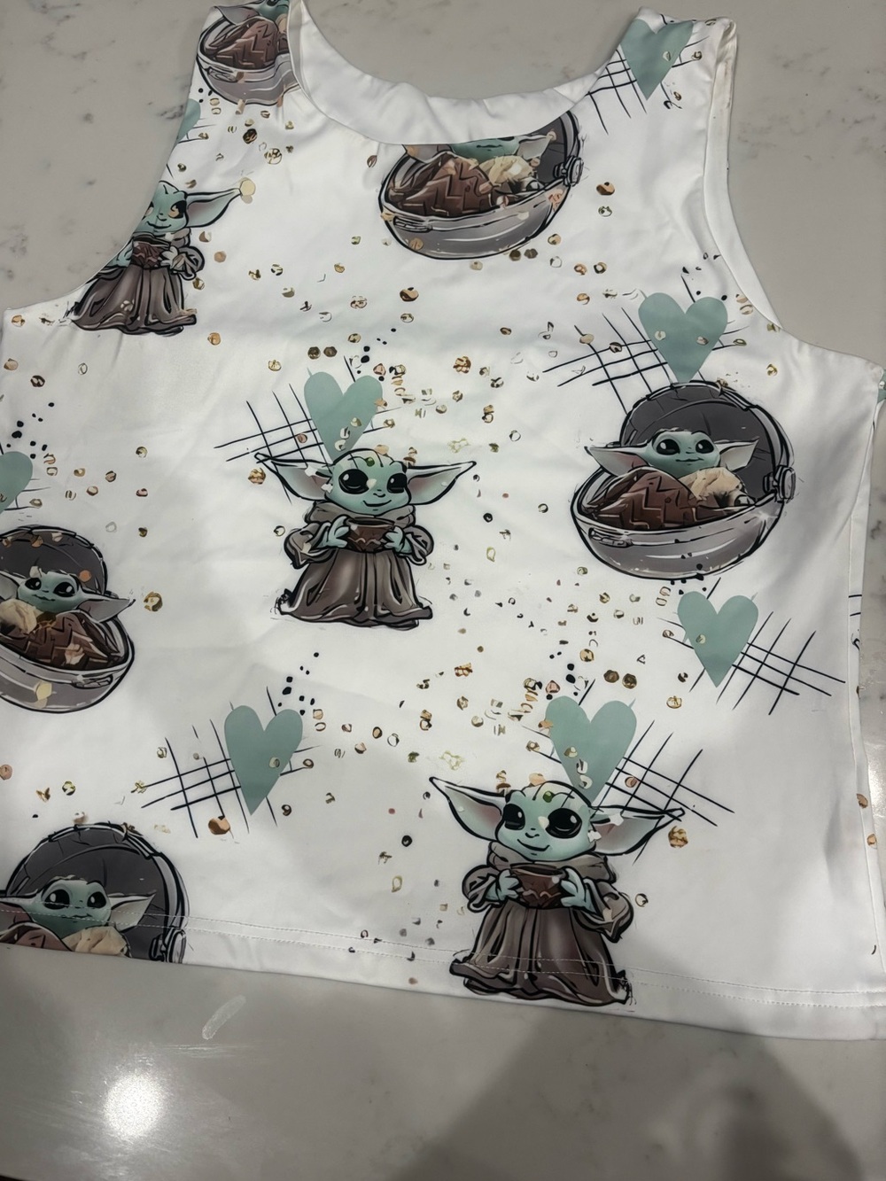 Two Piece Women’s Disney 🏰 💚 Baby Yoda (Grogu) Print Tank Top - White & Mint